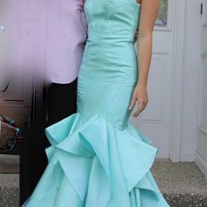 Aqua Mermaid Strapless Gown